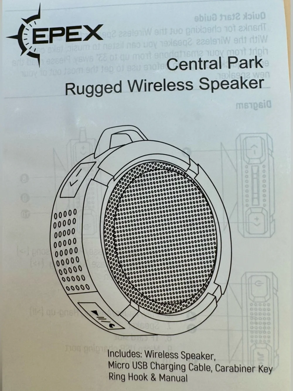Portable EPEX Central Park Rugged Wireless Bluetooth Speaker Hangs Anywhere - Picture 12 of 16